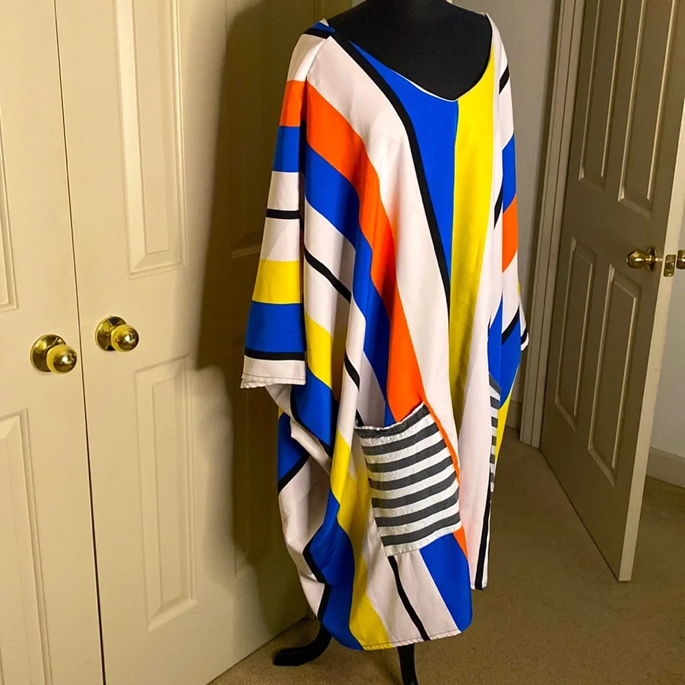 Color block, stripe, wide sleeve, kaftan, cover-up, (OS) - Picture 1 of 6